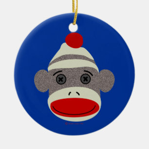 Sock Monkey Face Ceramic Tree Decoration