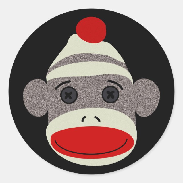 Sock Monkey Face Classic Round Sticker (Front)