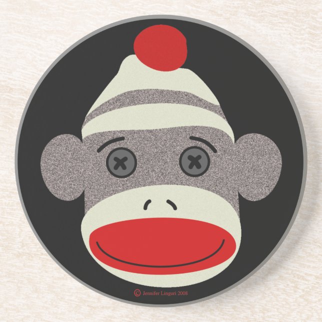 Sock Monkey Face Coaster (Front)