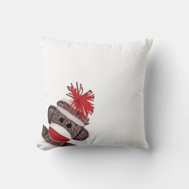 Sock Monkey Face Design Throw Pillow Home Decor (Front)
