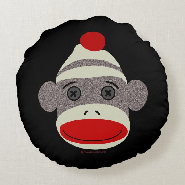 Sock Monkey Face Round Cushion (Back)