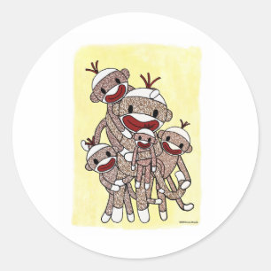 Sock Monkey Family 04 Classic Round Sticker