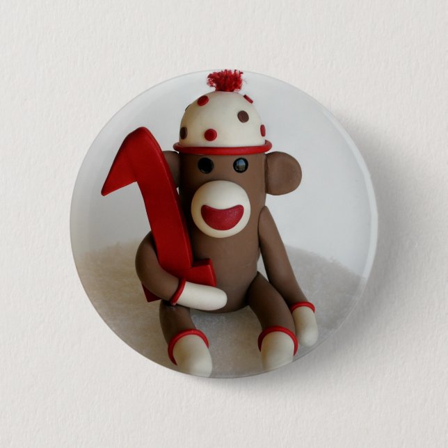 Sock Monkey First Birthday 6 Cm Round Badge (Front)