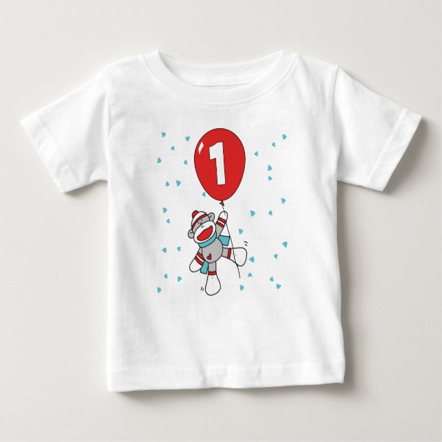 Sock Monkey First Birthday Baby T-Shirt (Front)