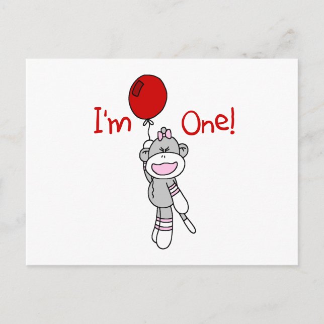 Sock Monkey First Birthday Tshirts and Gifts Postcard (Front)