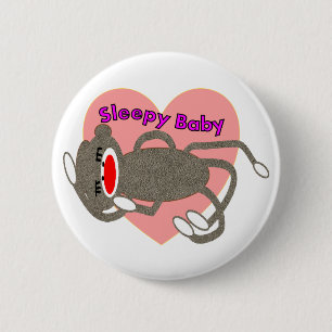 Sock Monkey for Kids "Sleepy Baby"---Adorable 6 Cm Round Badge