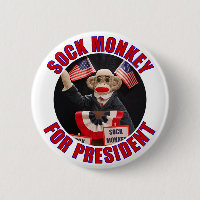 Sock Monkey for President Button