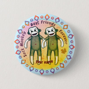 Sock Monkey Friends  pin button