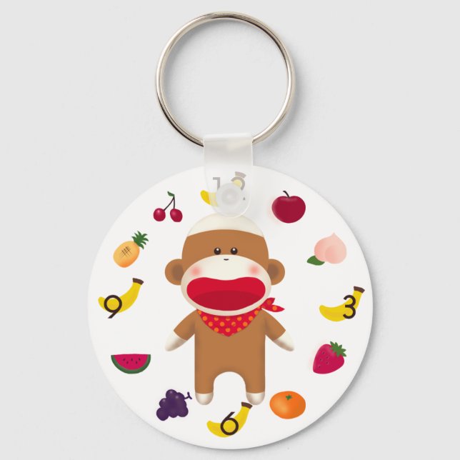 Sock Monkey Fruit Basket Keychain (Front)