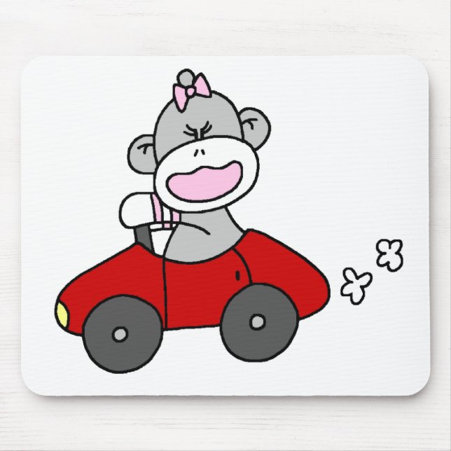 Sock Monkey Girl in Red Car Mouse Pad (Front)