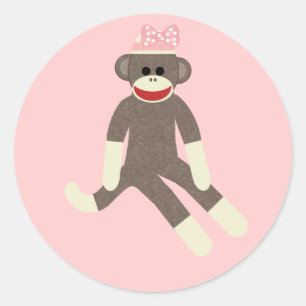 Sock Monkey girl with a pink bow sticker