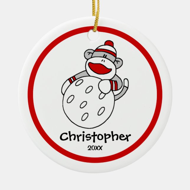Sock Monkey Golf Boy"s Christmas Ornament (Front)