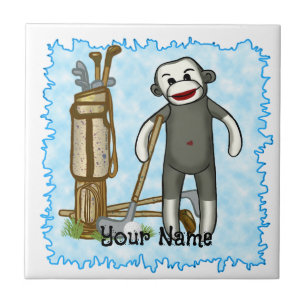 Sock Monkey Golfer golf Ceramic Tile