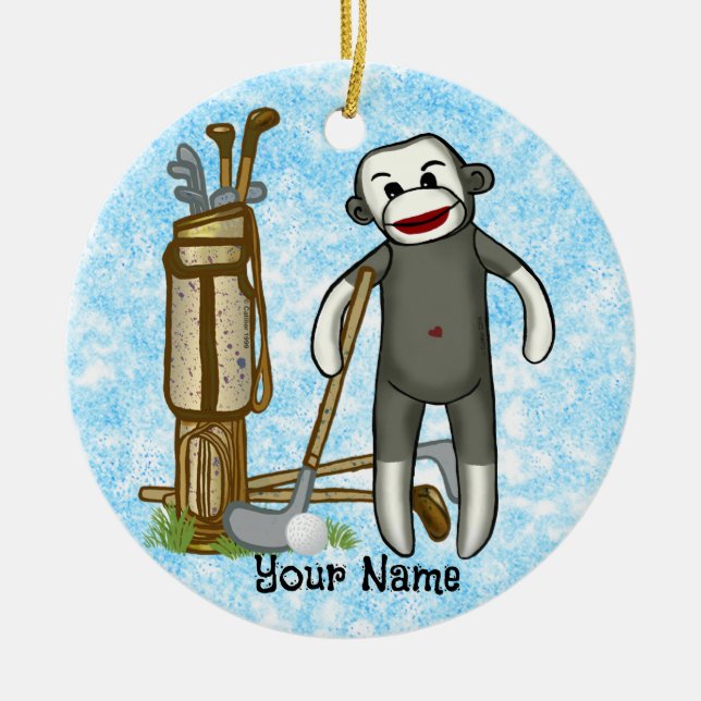 Sock Monkey Golfer golf Ornament  (Front)