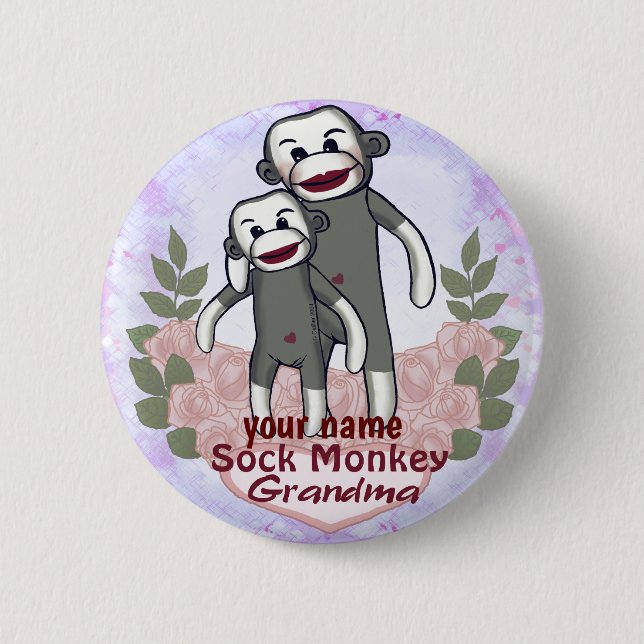 Sock Monkey Grandma  6 Cm Round Badge (Front)