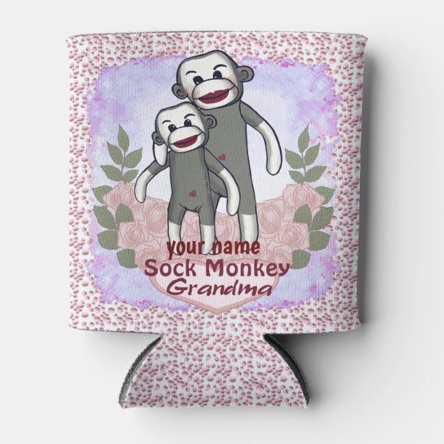 Sock Monkey Grandma  Can Cooler (Front)