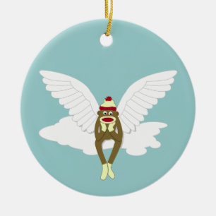 Sock Monkey Guardian Angel Ceramic Tree Decoration
