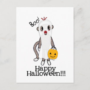 Sock Monkey Halloween Ghost Postcard