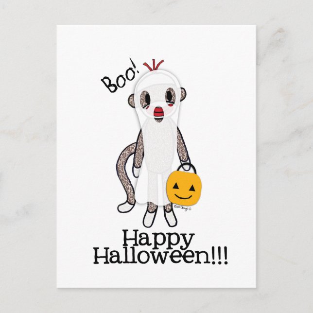 Sock Monkey Halloween Ghost Postcard (Front)