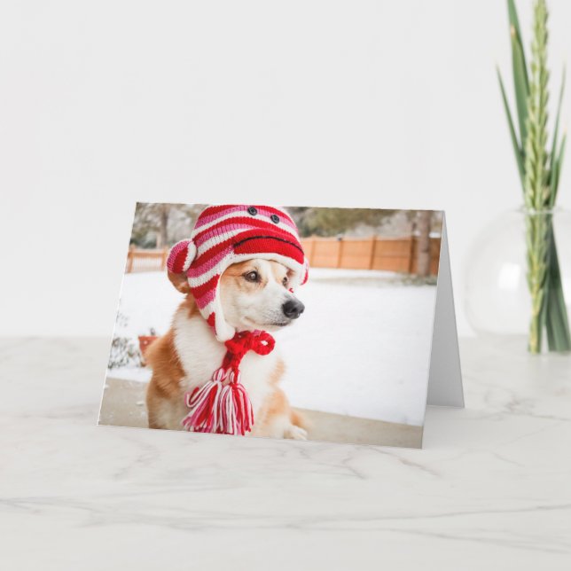 Sock Monkey Hat Corgi blank greeting card (Front)