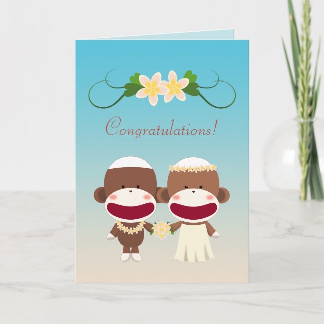 Sock Monkey Hawaiian Wedding Card (Front)