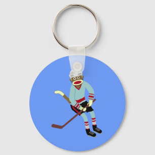 Sock Monkey Hockey Player Key Ring