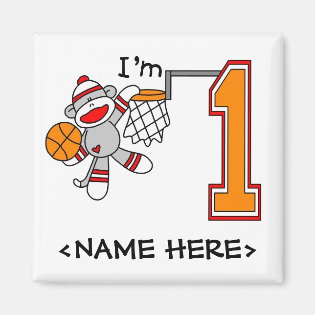 Sock Monkey Hoops 1st Birthday Magnet (Front)