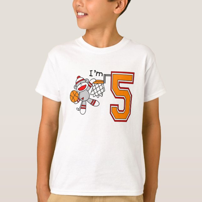 Sock Monkey Hoops 5th Birthday T-Shirt (Front)