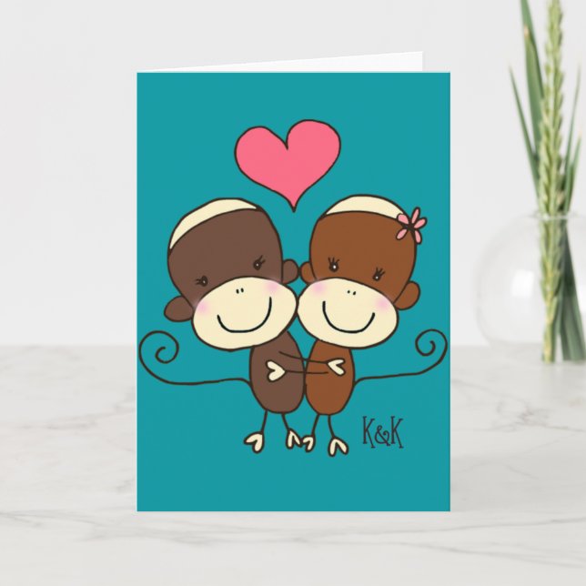 Sock Monkey Hugz Greeting Card (Front)