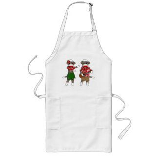 Sock Monkey Hula Luau Couple - Long Apron