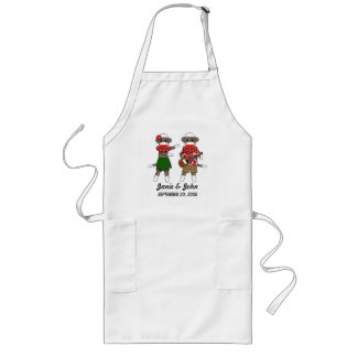Sock Monkey Hula Luau Couple Long Apron(customise) Apron