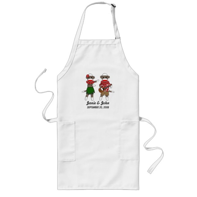Sock Monkey Hula Luau Couple Long Apron(customise) Apron (Front)