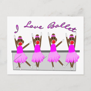 sock monkey "I LOVE BALLET" Postcard