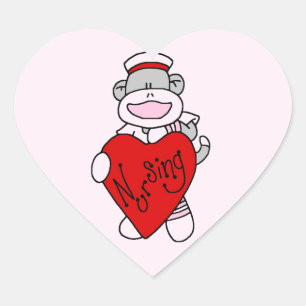 Sock Monkey I Love Nursing T-shirts and Gifts Heart Sticker