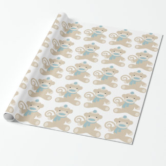 Sock Monkey in Blue Wrapping Paper
