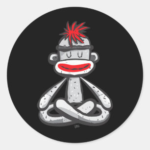 Sock Monkey In Seated Lotus Yoga Pose Cute Mindful Classic Round Sticker