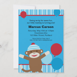Sock Monkey Invitation - Blue