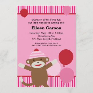 Sock Monkey Invitation - Pink