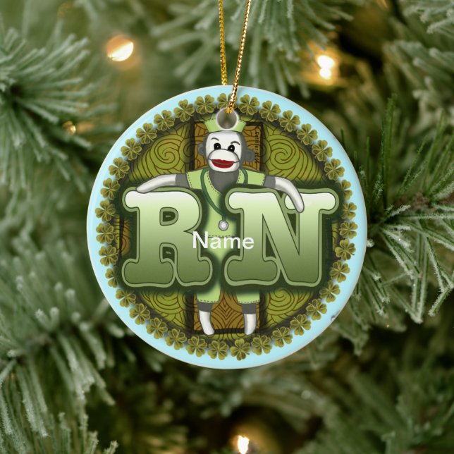 Sock monkey Irish nurse  Ceramic Ornament (Tree)