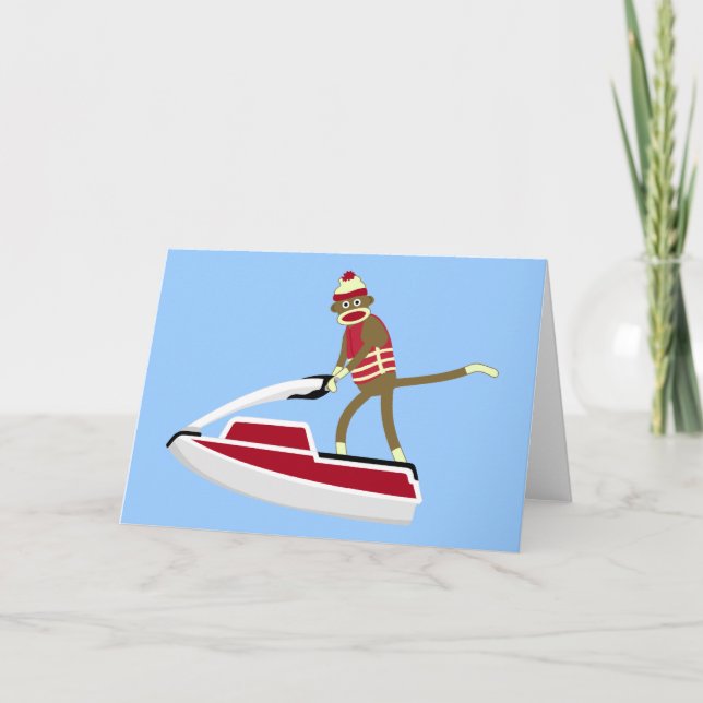 Sock Monkey Jetski Card (Front)