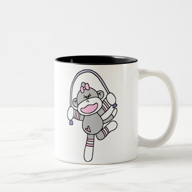 Sock Monkey Jumping Rope Two-Tone Coffee Mug (Right)