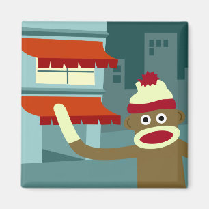 Sock Monkey Lounge Night Magnet