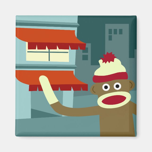 Sock Monkey Lounge Night Magnet (Front)
