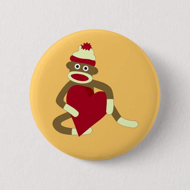 Sock Monkey Love Heart 6 Cm Round Badge (Front)