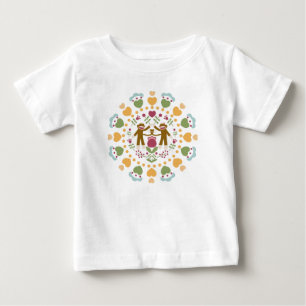 Sock Monkey Lovers in a Folk Garden Baby T-Shirt