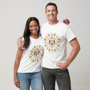 Sock Monkey Lovers in a Folk Garden T-Shirt