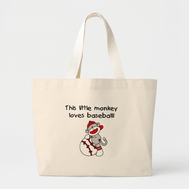 Sock Monkey Loves Baseball Large Tote Bag (Front)