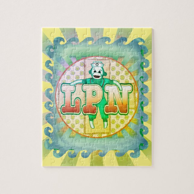 Sock Monkey LPN Nurse Jigsaw Puzzle (Vertical)
