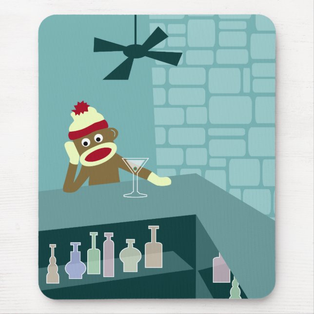 Sock Monkey Martini Bar Mouse Pad (Front)