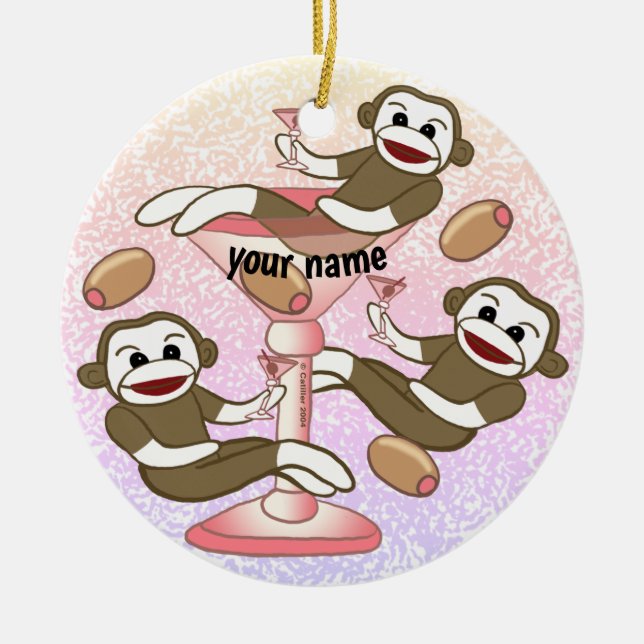 Sock Monkey Martini  Ceramic Ornament (Front)